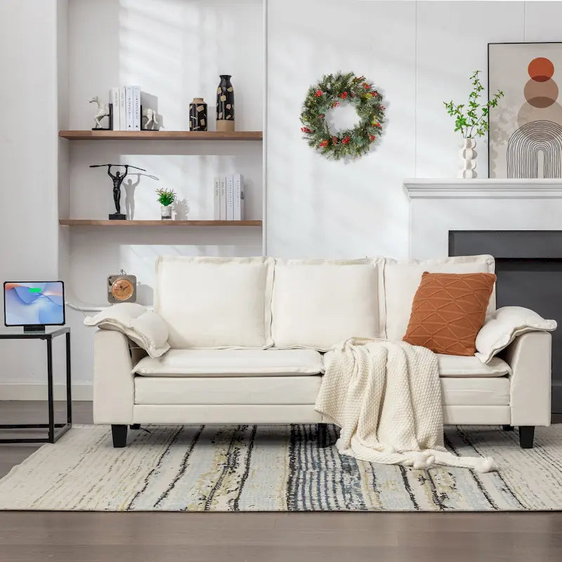 Tufted Upholstered 3 Seater Sofa Modern Chenille Couches