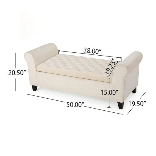 Upholstered Storage Bench with Arms and Concealed Compartment
