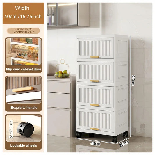Kitchen Carts, Flip Open Storage Box With Wheels, Movable Storage Cabinet, Kitchen Shelf, Movable Storage Box-White