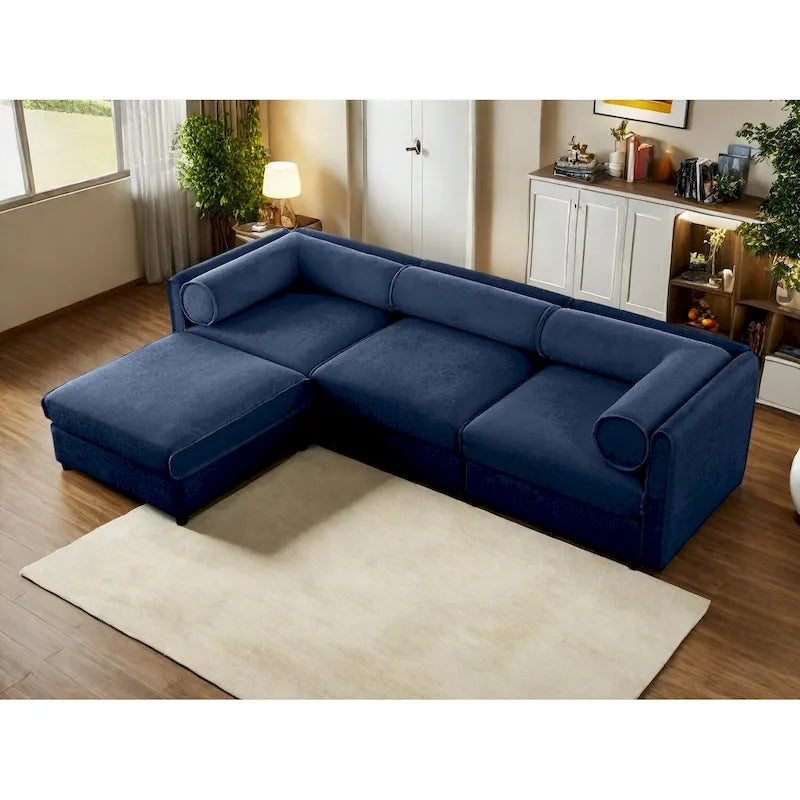 Chenille Upholstered L-Shaped Modular Sectional Sofa with Storage Seat, DIY Combination