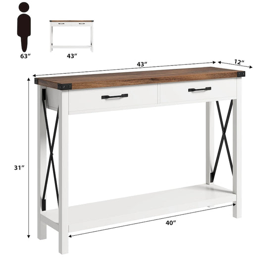 Woode Entryway Table, Farmhouse Console Table with 2 Drawers