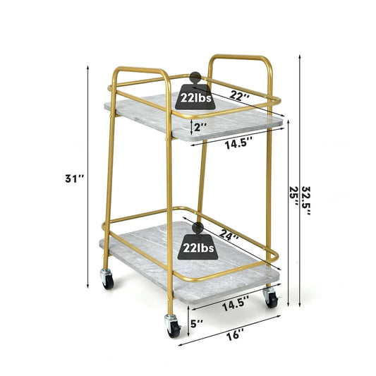 Gymax Gold Serving Cart Utility Trolley on Wheel Rolling Kitchen Rack