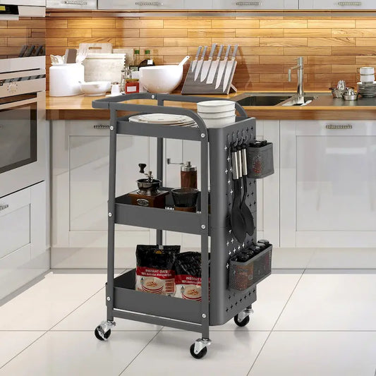 Gymax 3-Tier Utility Storage Cart Metal Rolling Trolley w/ DIY