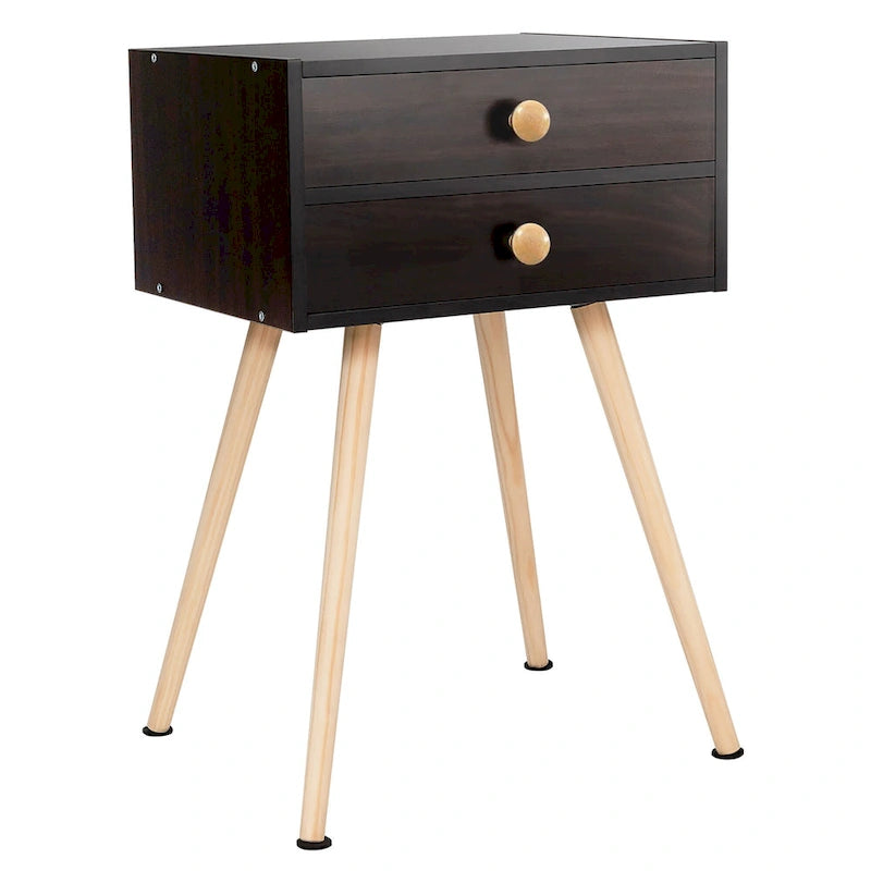 Costway Mid Century Modern 2 Drawers Nightstand Sofa Side Table End - See Details