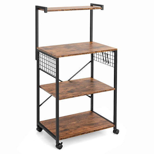 Costway 4-Tier Rolling Bakers Rack Industrial Utility Microwave Oven