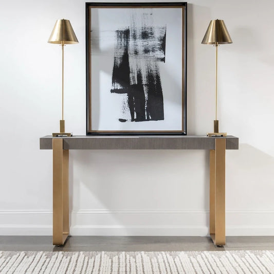 Rectangular Console Table with Strap Legs - 60 - Gray and Gold