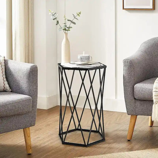 Costway End Table Tempered Glass Top Metal Frame Hexagonal Accent Side - 16 x 13.5 x 24
