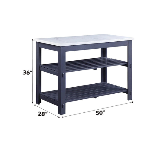 Enapay Marble Top Top & Gray Finish Kitchen Island(no include stool)