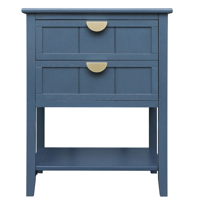 American Style 2-Drawer Bachelors Chest with Golden Handle, Side Table, End Table, Suitable for Bedroom, Living Room