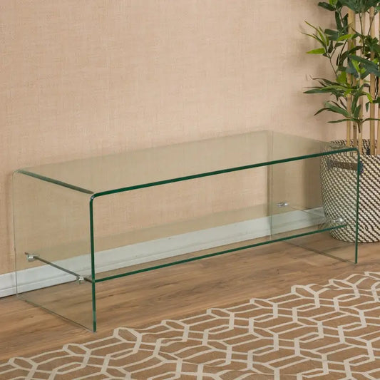 Ramona Glass Entertainment TV Console Stand with Shelf by Christopher Knight Home