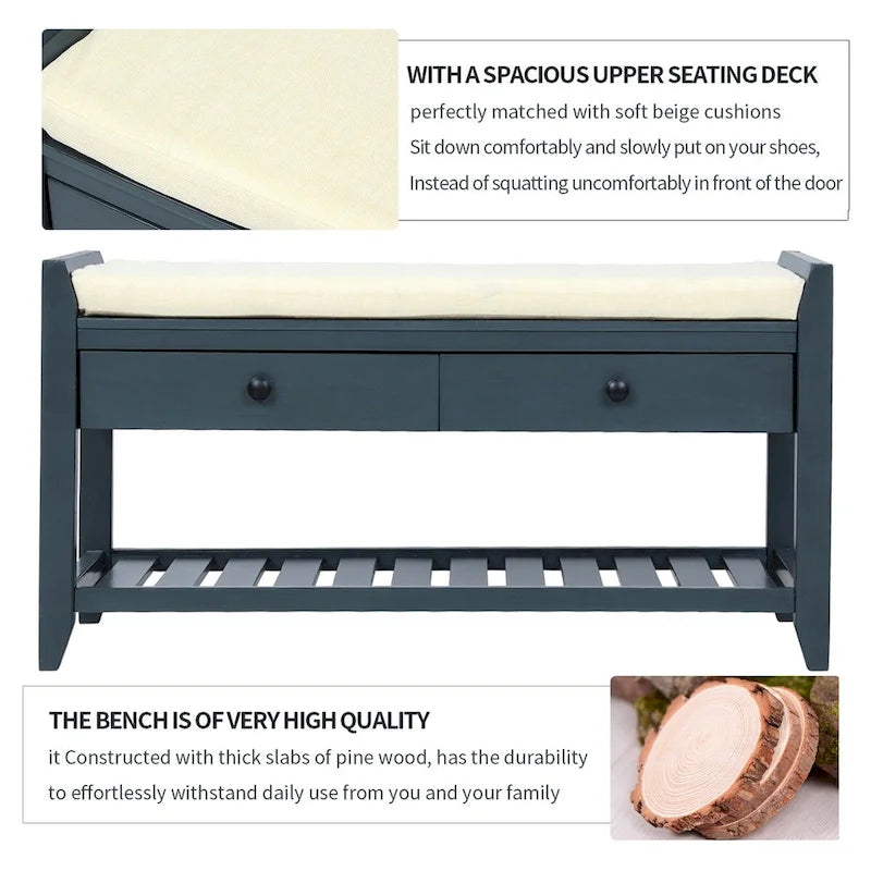 Merax Multipurpose Storage Bench Shoe Rack with Cushioned Seat and Drawers