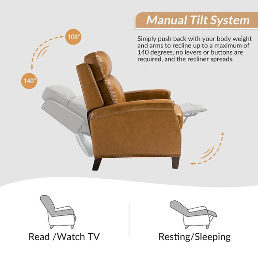 Gaspar Mid-Century Modern Genuine Leather Pushback Recliner with Wood legs Set of 2 by HULALA HOME