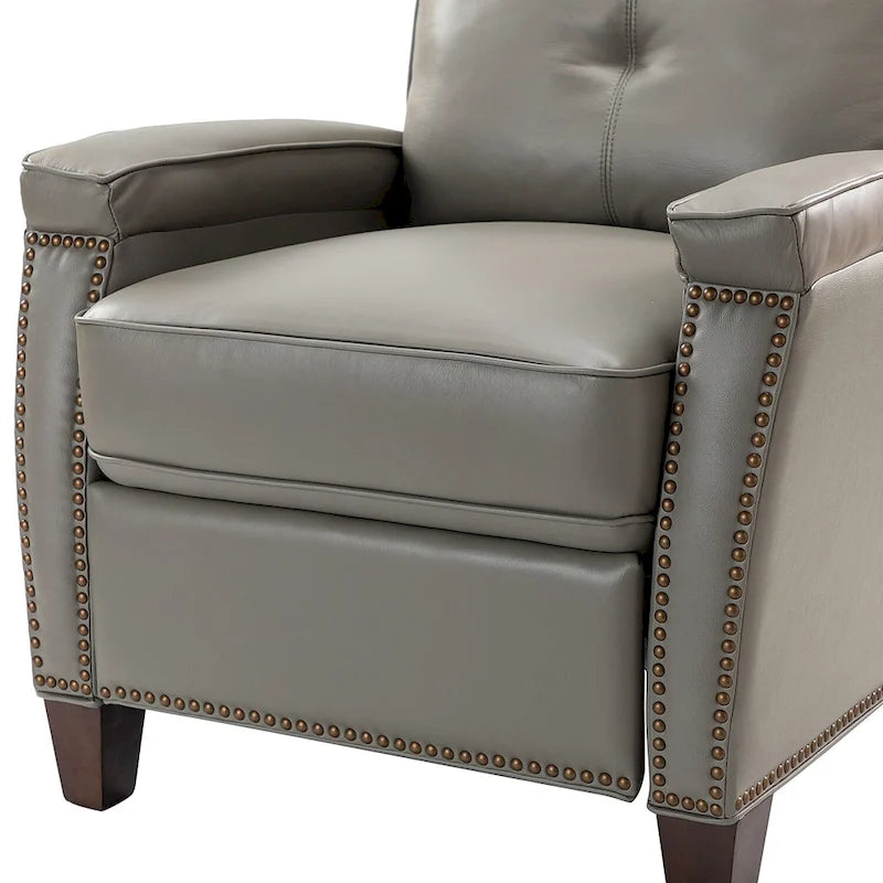 Gaspar Mid-Century Modern Genuine Leather Pushback Recliner with Wood legs Set of 2 by HULALA HOME