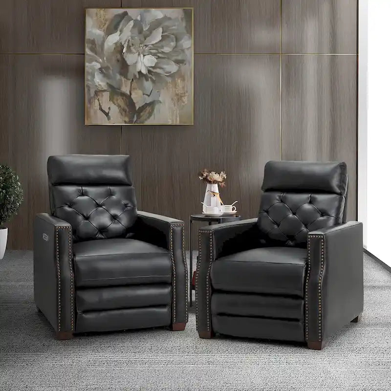 Alina 31.50 Wide Genuine Leather Power Recliner with USB Port, Set of 2