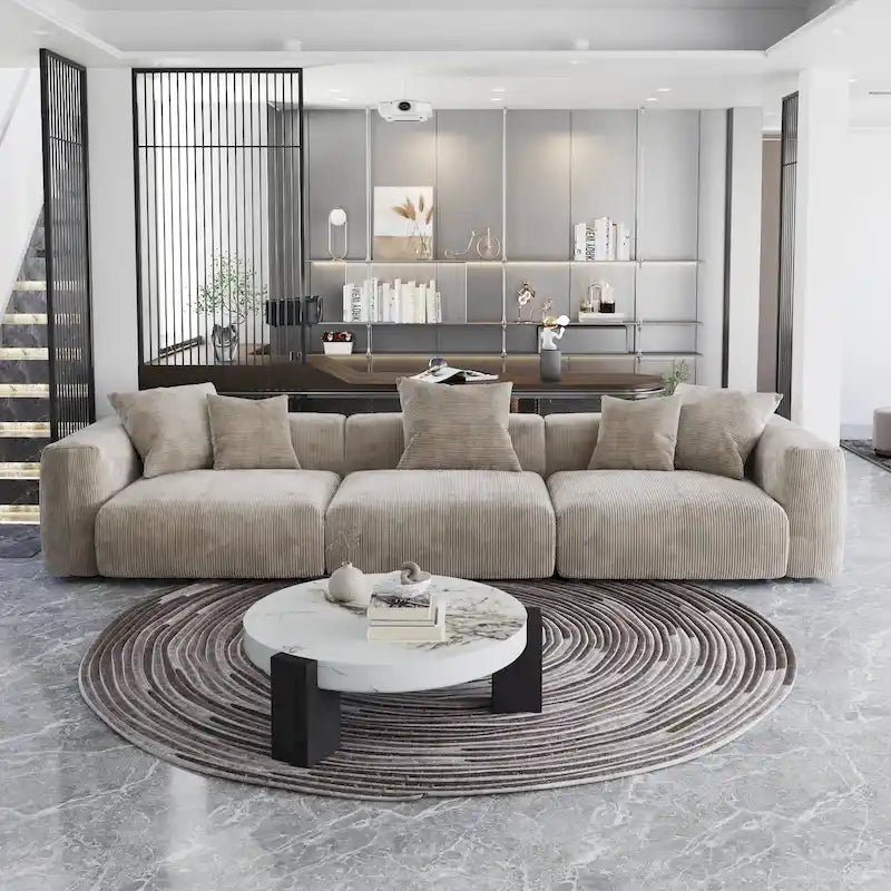 Brown Corduroy 3-Seater Sectional Sofa 143 inch