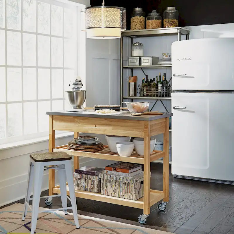 General Line Brown Kitchen Cart with Stainless Steel Top - 45' x 21' x 37'