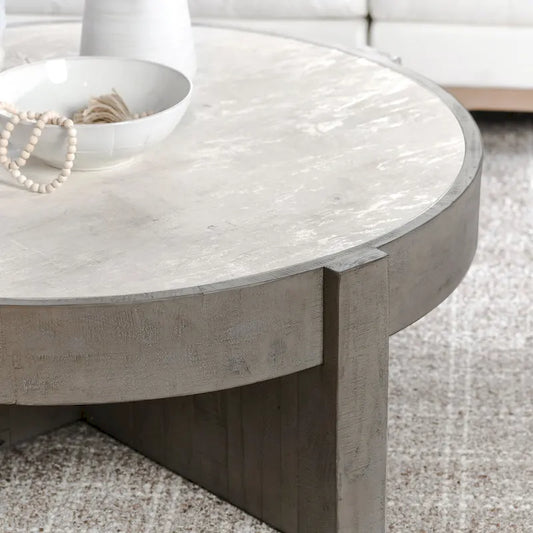 Classic Home Sonoma 52 Round Reclaimed Pine Coffee Table in Distressed Gray