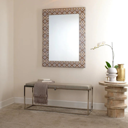 Alden Dcor Leather Bench, Grey