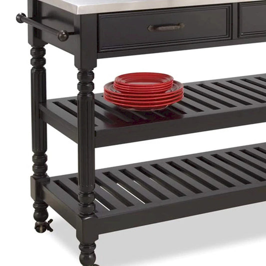 Homestyles General Line Black Mobile Kitchen Cart with Stainless Steel Top