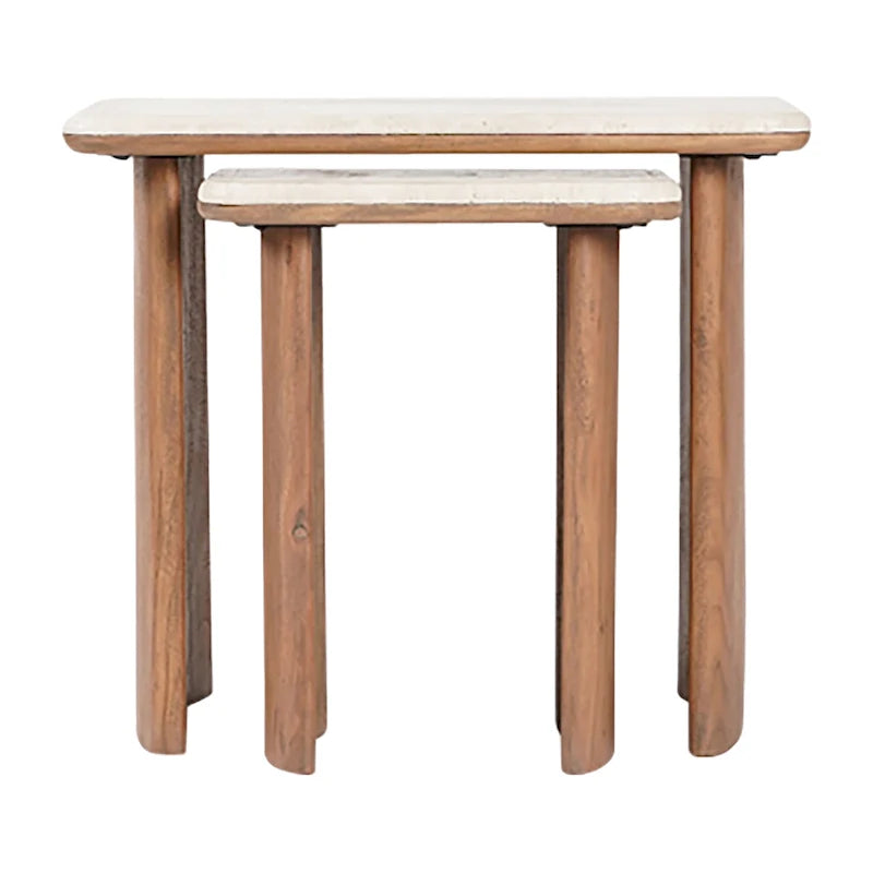 Sagebrook Home Elegant Acacia and Travertine Coffee Table for Modern Living