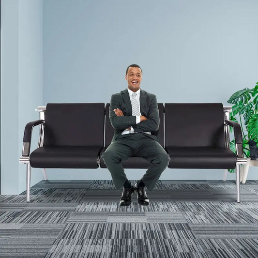 Kinbor 3-seat Waiting Room Chair, PU Leather Airport Reception Bench, Guest Chair for Bank Salon Office Hospital