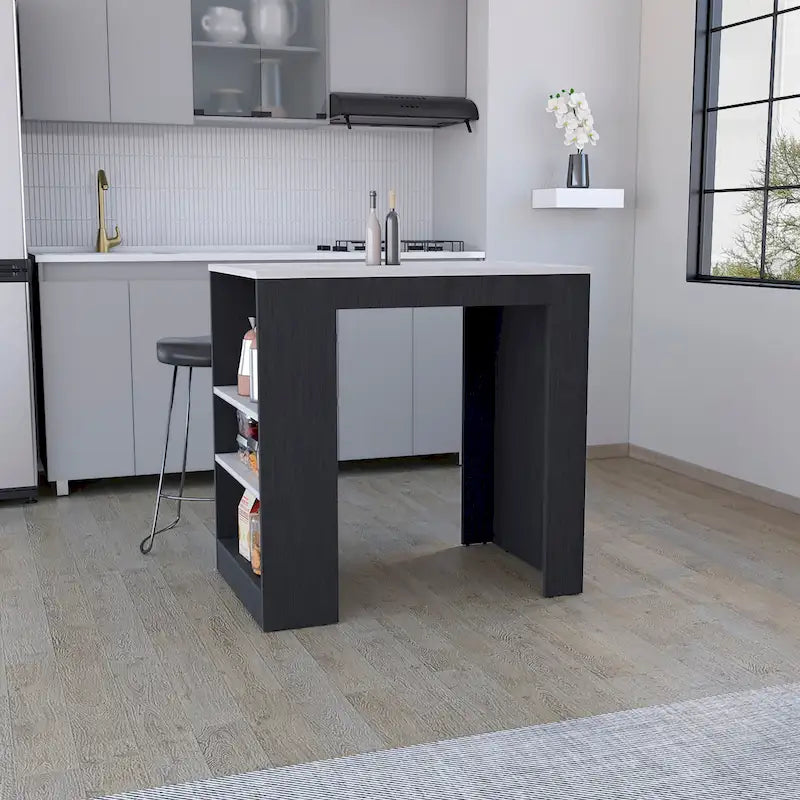 TUHOME Portree Kitchen Island with 3 Side Shelves
