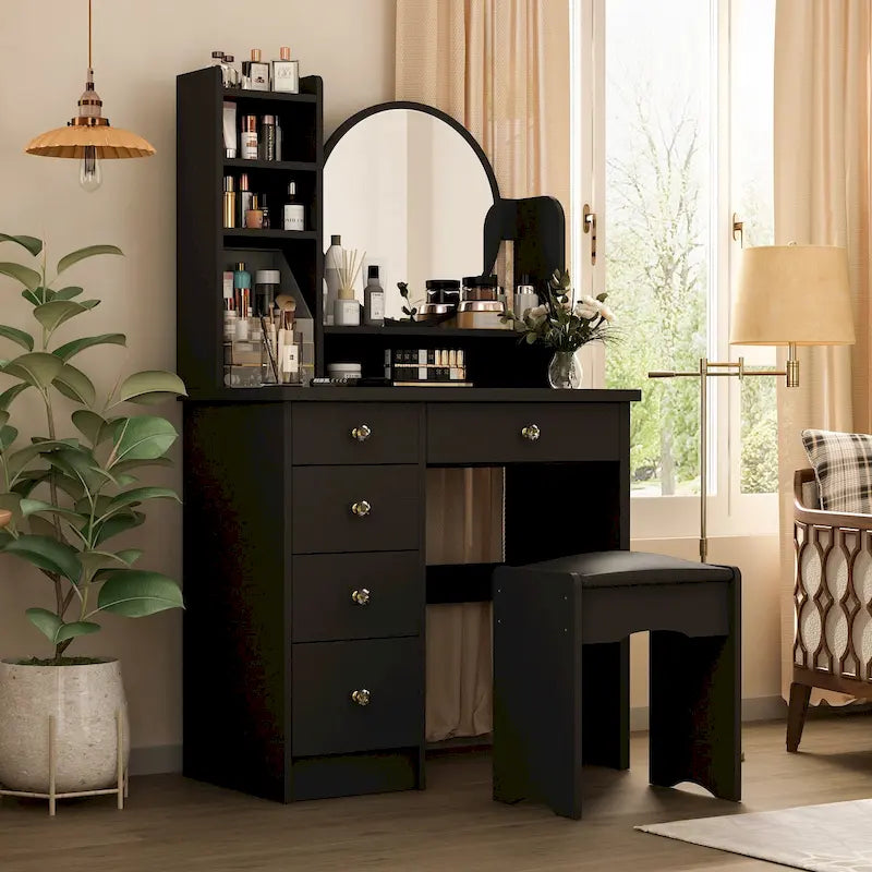 31.5 Wide Makeup Vanity Set with Stool and Mirror Dress Up Desk - 31.5 W