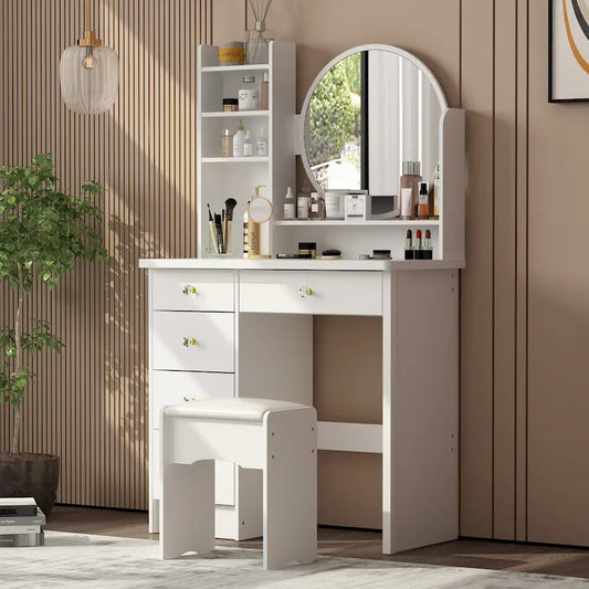 31.5 Wide Makeup Vanity Set with Stool and Mirror Dress Up Desk - 31.5 W