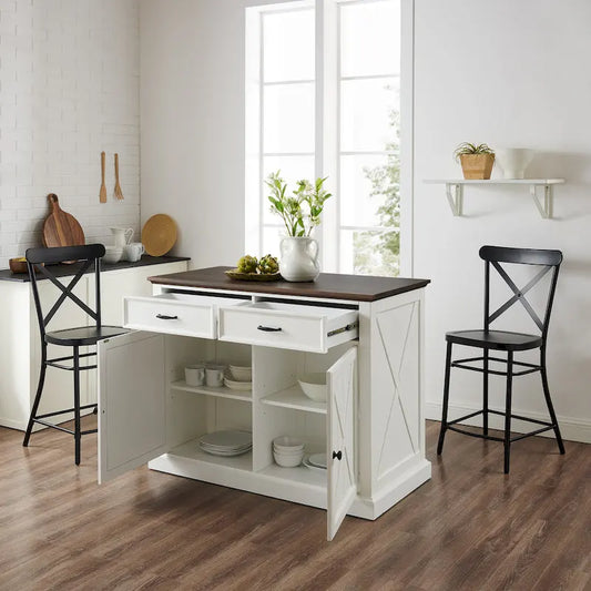 Crosley Clifton Kitchen Island W/Camille Stools - 50d x 47.75w x 36.25h