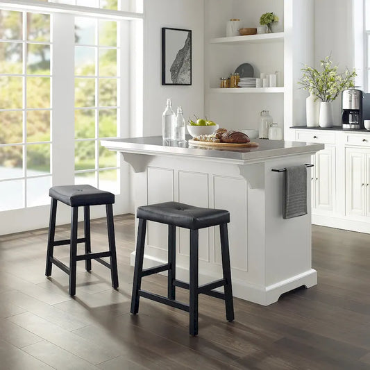 Crosley Julia Island with Upholstered Saddle Stools - 51d x 50w x 36h