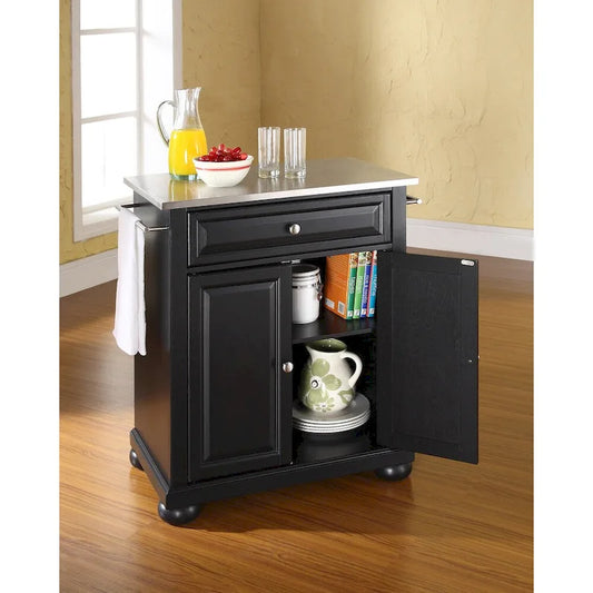 Crosley Alexandria Black Stainless Steel Top Portable Kitchen Island - 18d x 31w x 35.5h