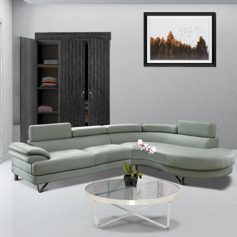 Faux Leather 2 Piece Sectional In Gray