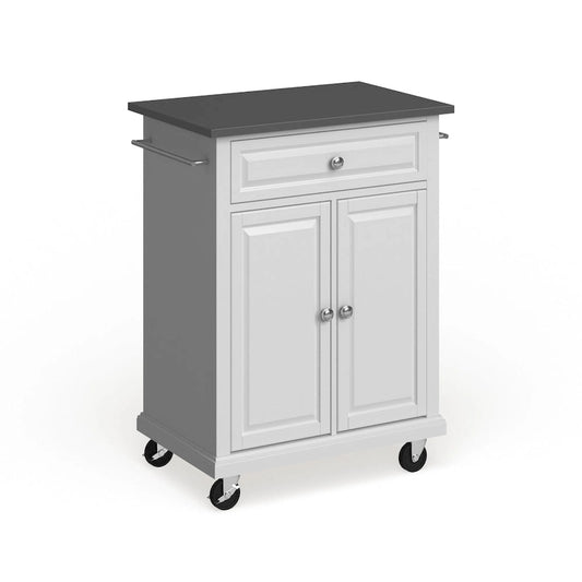 Crosley Compact White Wood Portable Kitchen Cart/ Island with Stainless Steel Top - 18d x 31w x 35.5h