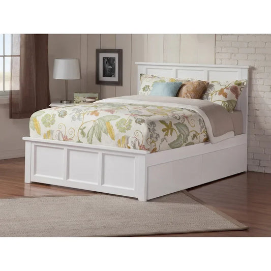 White Queen Platform Bed with Storage Drawers