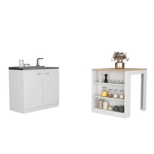 TUHOME Covelo 2-Piece Kitchen Set with Utility Sink Cabinet and Kitchen Island - N/A