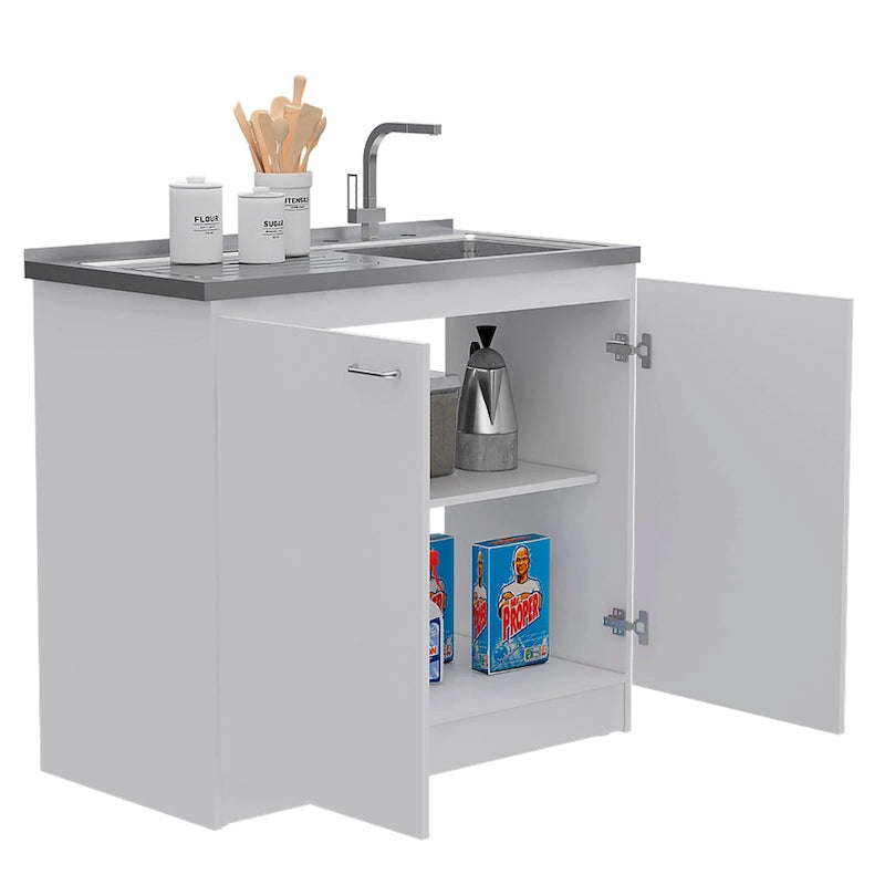 TUHOME Covelo 2-Piece Kitchen Set with Utility Sink Cabinet and Kitchen Island - N/A