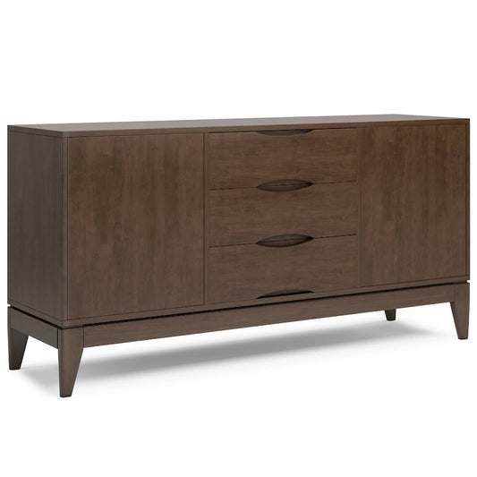 WYNDENHALL Pearson SOLID HARDWOOD 60 inch Wide Mid Century Design Sideboard Buffet in Walnut Brown - 17 d x 60 w x 30 h