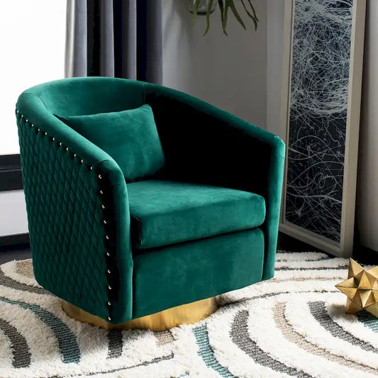 Quilted Swivel Tub Chair with Upholstered Seat and 360-Degree Rotating Base for Living Room
