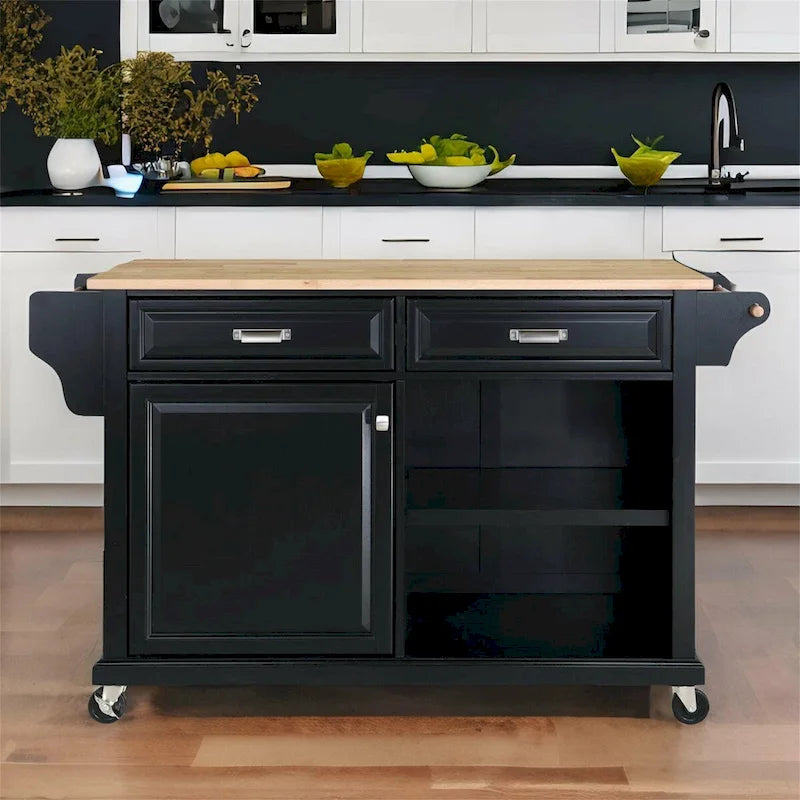 Natural Wood Top Kitchen Island with Storage
