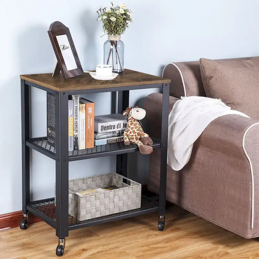 30.6H Serving Cart with 4 Casters and Adjustable Feet, Steel Frame Ideal for Kitchen or Any Room Use - 15.7D x 23.6W x 30.6H