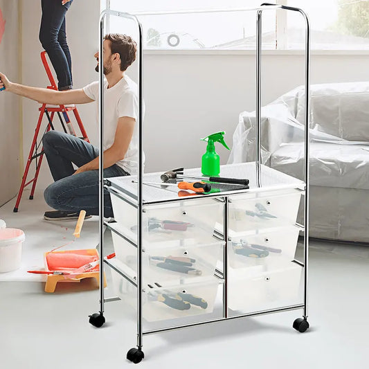 Costway 6 Drawer Rolling Storage Cart w/Hanging Bar Office School - 25 x 14.5 x 44