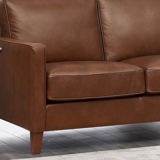 Hydeline Ashby Top Grain Leather Loveseat With Feather, Memory Foam and Springs