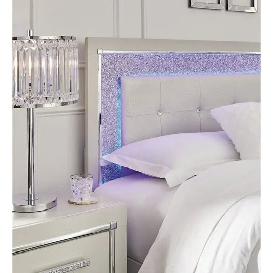 Signature Design by Ashley Zyniden Silver Upholstered Panel Headboard with 2 Nightstands