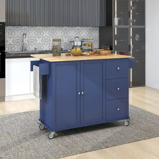 Rolling Mobile Kitchen Island with Locking Wheels Storage Cabinet - 52.76 x 29.5 x 36.81 inches