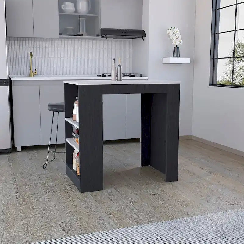 Kitchen Island with 3-Side Shelves for Dining Room.