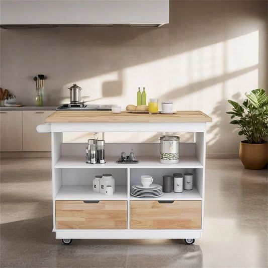 Rolling Kitchen Island with Storage,Two-sided Kitchen island Cart