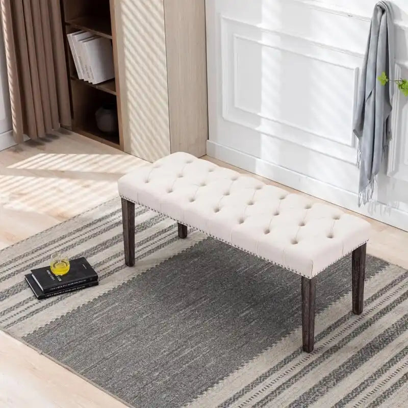 45.28 L Velvet Upholstered Tufted Bench Ottoman