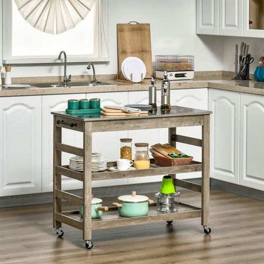 Rolling Kitchen Cart with Stainless Steel Countertop