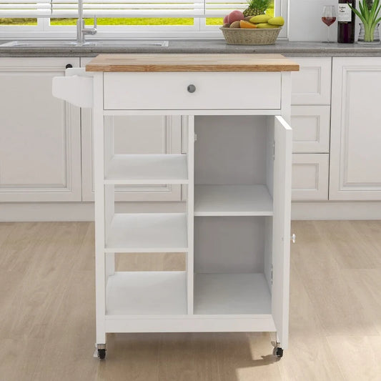 Kitchen Rolling Trolley Cart with Adjustable Shelves and Towel Rack