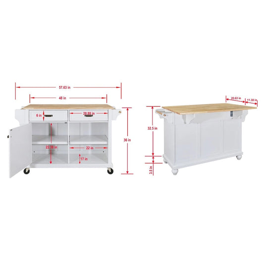 Cambridge Natural Wood Top Kitchen Island with Storage, Easy-Glide Drawers and Heavy-Duty Casters